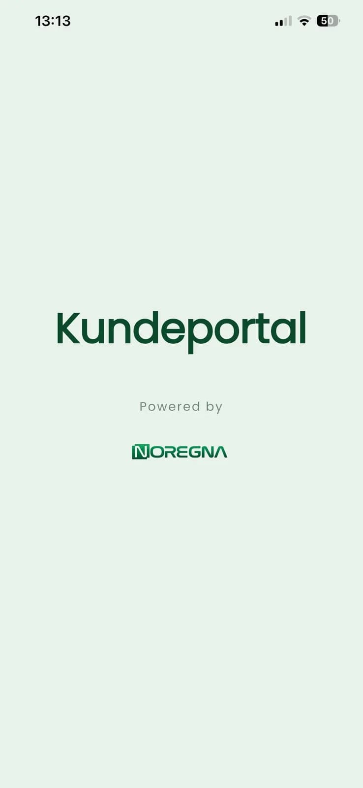 Velkomstskjermen Kundeportal, levert av Noregna